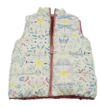 Smetanová květovaná šusťáková zateplená oboustranná vesta s motýly Nutmeg