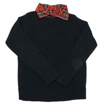 Čierny sveter s kockovaným košeľovým golierikom