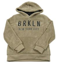 Hnedá chlpatá mikina s nápisom a kapucňou Dopodopo