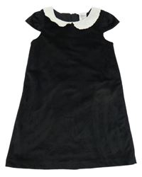 Čierne plyšové šaty s golierikom