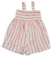 Bílo-růžový pruhovaný bavlněný kraťasový overal H&M