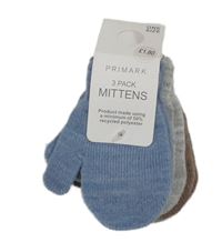 Nové - 3x palcové rukavice - modré + šedé + hnědé Primark