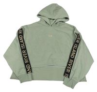 Zelená crop mikina s výšivkou a kapucňou River Island
