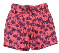 Červeno-tmavomodré plážové kraťasy s palmami Primark