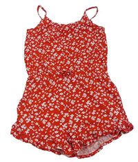 Červeno-biely kvetovaný kraťasový overal H&M