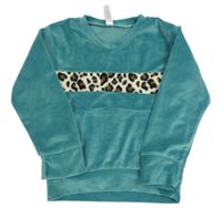 Zelená plyšová mikina s leopardím pruhom