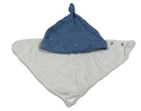 2 set - modrá čepice + bílo-barevný slinták 