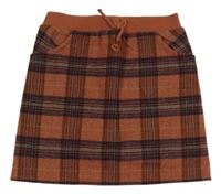 Tehlovo-čierna kockovaná vlnená sukňa