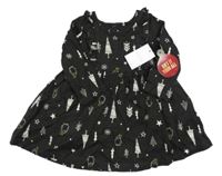 Nové - černé bavlněné šaty se stromky Matalan