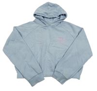 Svetlomodrá crop mikina s výšivkou a kapucňou Primark