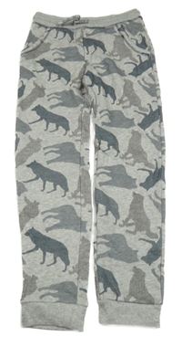 Šedé vzorované tepláky s vlky kids