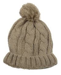 Hnědá vzorovaná pletená podšitá čepice s bambulí 