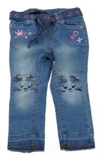 Modré skinny rifle s kočkami a páskem Ergee