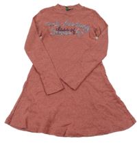 Červeno-šedé pruhované šaty s nápisem Benetton