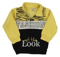 Žlto-čierna vzorovaná mikina s nápisom