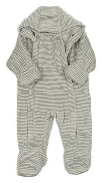 Sivo-biela pruhovaná plyšová zateplená kombinéza s kaupucí M&S