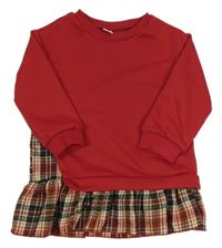 Červené teplákové šaty s kostkovanou sukní shein