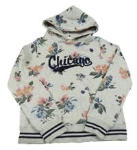 Šedá květovaná mikina s nápisem a kapucí H&M