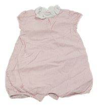 Ružovo-biely pruhovaný kraťasový overal s golierikom