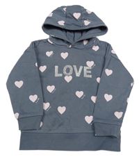 Sivá mikina s ružovými srdiečkami a kapucňou Primark