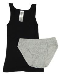 2 set - černý nátělník + šedé slipy s nápisy 