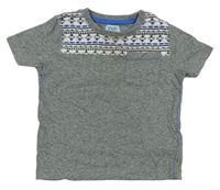 Sivé melírované tričko s vreckom a vzorom F&F