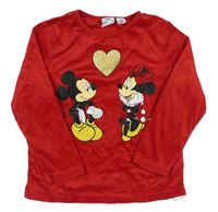 Červené plyšové tričko s Minnie a Mickeym Primark