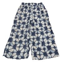 Bílo-tmavomodré vzorované culottes široké kalhoty Nutmeg