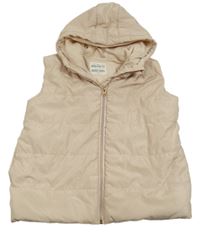 Béžová šušťáková zateplená vesta s kapucňou