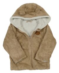 Béžová plyšová zateplená prepínaci mikina s medvedíkmi a kapucňou