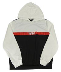 Bielo-čierno-červená mikina s nápisom a kapucí - NASA Shein