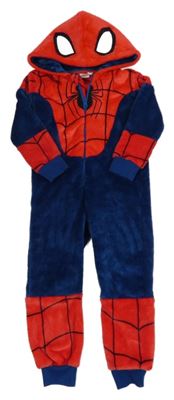 Tmavomodro-červená plyšová kombinéza s kapucí - Spiderman Marvel