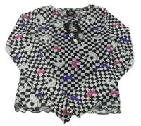 Nové - Čierno-bielo-farebné kockované sieťované crop tričko s Jackem Skellingtonem a všitým topem Primark