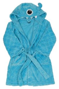 Světlemodrý plyšový župan s kapucí - příšerka