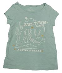 Mintové tričko s botou a kloboukem a nápisy Next