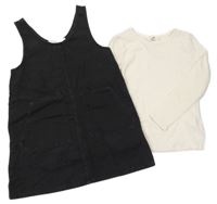 2set - Smetanové žebrované triko + tmavošedé riflové šaty H&M