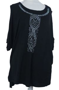 Dámská černá tunika s kamínky a průstřihy na ramenou 