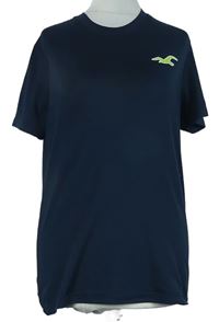 Pánske tmavomodré športové tričko s logom Hollister
