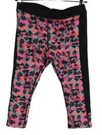 Dámské černo-růžové vzorované sportovní capri legíny Flame 