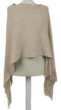 Nové - Dámské pudrové třpytivé svetrové pončo s třásněmi Quiz 