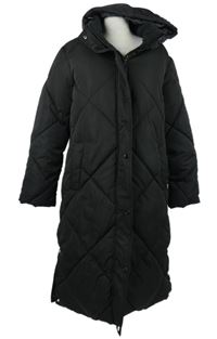 Dámsky čierny šušťákový prešívaný zimný kabát s kapucňou Dunnes