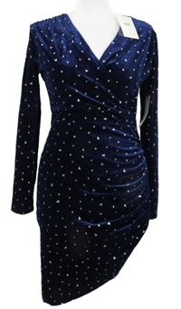 Nové - Dámské tmavomodro-stříbrné vzorované sametové šaty Marc Angelo