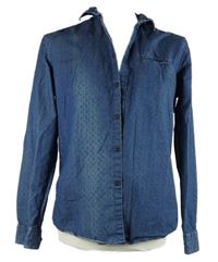 Pánska tmavomodrá vzorovaná rifľová slim fit košeľa Esprit