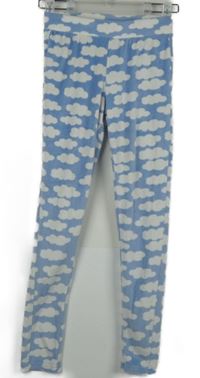 Dámske světlemodro-biele plyšové legíny s mráčikmi Up2Fashion