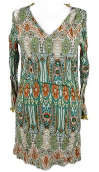 Dámská bílo-zeleno-červená vzorovaná šatová tunika