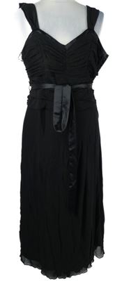 Dámské černé tylové midi společenské šaty s mašlí Next 