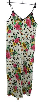 Dámsky smetanovo-farebný kvetovaný culottes nohavicový overal Primark