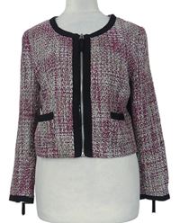 Dámský růžovo-bílo-černý melírovaný pletený crop kabátek zn. H&M