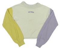 Bílo-žluto-lila crop sveter s nápisom H&M