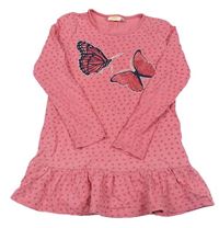 Ružové bavlnené šaty s motýlikmi a hviezdičkami kids